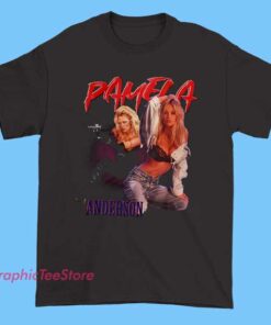 Pamela Anderson vintage graphic tee shirt featuring retro 90s celebrity style, classic pop culture portrait design, nostalgic aesthetic, unisex fit t-shirt for fans of iconic fashion and vintage streetwear