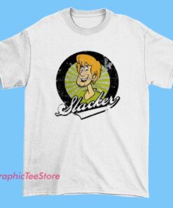 Shaggy The Slacker Tee Shirts with retro cartoon humor graphic, laid-back slacker vibe design, nostalgic pop culture art, soft cotton unisex tee for casual streetwear