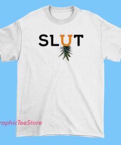 Slut Upside Down Pineapple Shirt with bold adult humor design, funny swinger symbol graphic tee, cheeky novelty pineapple shirt for parties, nightlife outfits, and playful statement apparel.