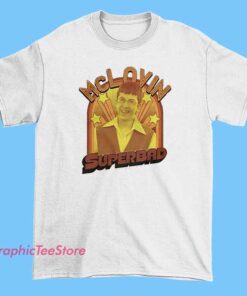 Superbad McLovin Stars Meme Tee Shirt featuring iconic McLovin ID graphic, funny movie meme design, retro comedy shirt for fans of the Superbad film and classic pop culture humor.