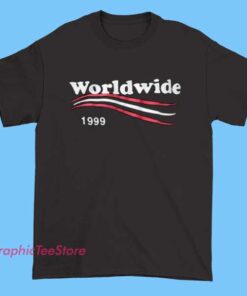 Worldwide 1999 graphic tee shirt featuring retro Y2K typography, global streetwear inspired design, vintage late 90s aesthetic, unisex fit t-shirt for nostalgia lovers and urban fashion fans