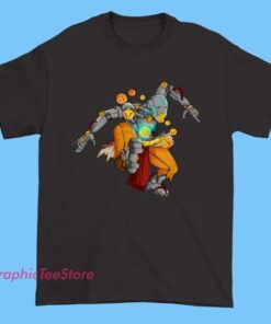 "Zenyatta of Overwatch Tee Shirt featuring the Omnic monk hero, gamer-inspired graphic design, esports apparel, mindfulness robot character art, perfect for Overwatch fans and collectors. "