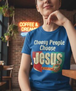 Choosy People Choose Jesus portrait lamb shirt featuring Christian faith artwork, religious Jesus lamb illustration tee for believers, church wear, and gospel inspired apparel