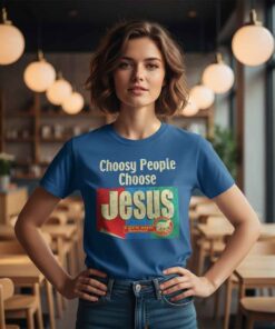 Choosy People Choose Jesus portrait lamb shirt featuring Christian faith artwork, religious Jesus lamb illustration tee for believers, church wear, and gospel inspired apparel