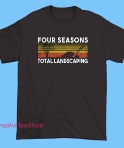 Four Seasons Landscaping tee shirt featuring iconic viral political meme text, ironic parody design inspired by pop culture news moment, bold typography artwork, unisex fit graphic t-shirt for meme lovers