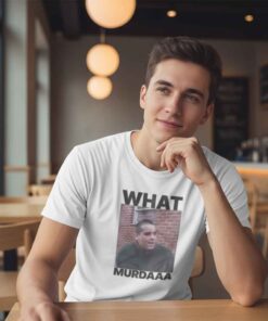 Funny Mugshot John Gotti What Murdaaa Shirt 6 Funny John Gotti mugshot shirt featuring What Murdaaa text, vintage crime humor graphic, retro mobster style tee, novelty parody design, pop culture streetwear t-shirt