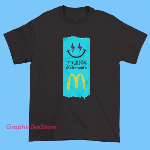 J Balvin Mcdonalds Tee Shirts 2 J Balvin McDonald’s tee shirt featuring pop culture inspired graphic design, music artist themed fast food collaboration style artwork, modern streetwear aesthetic, unisex fit t-shirt for music fans