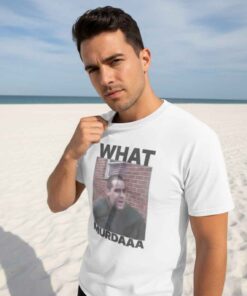 Funny Mugshot John Gotti What Murdaaa Shirt 7 Funny John Gotti mugshot shirt featuring What Murdaaa text, vintage crime humor graphic, retro mobster style tee, novelty parody design, pop culture streetwear t-shirt