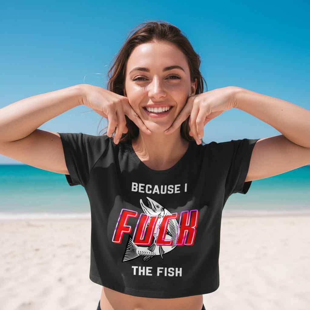 Vtg Meme Because I Fuck the Fish Shirt 2side 4 Vintage meme Because I F the Fish two sided shirt featuring bold slogan text front and back, ironic internet humor graphic tee, novelty meme streetwear shirt