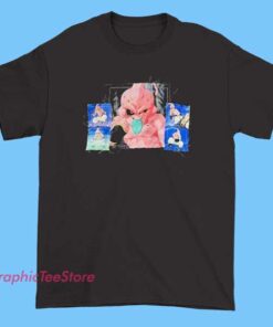 Vintage Ghost Supply Majin Buu t shirt featuring anime inspired character artwork, retro streetwear style, bold graphic design, nostalgic anime tee for collectors and fans