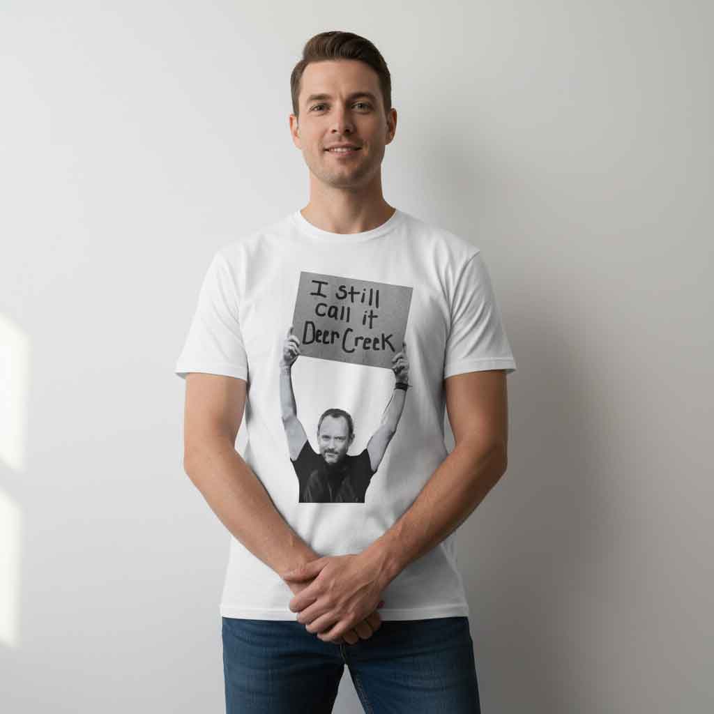 Portrait Sign I Still Call It Deer Creek Shirt 3 I still call it Deer Creek shirt with portrait sign graphic, vintage concert venue humor tee, nostalgic music amphitheater shirt, Indiana concert culture meme apparel