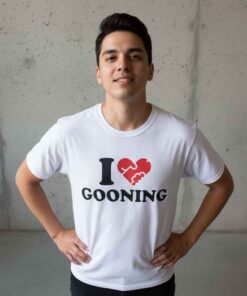 Funny I Heart Gooning parody graphic shirt featuring bold heart design and ironic meme typography, edgy adult humor streetwear tee for internet culture fans and viral slang lovers.