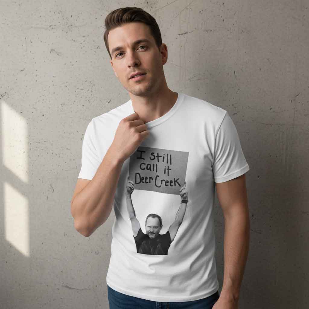 Portrait Sign I Still Call It Deer Creek Shirt 4 I still call it Deer Creek shirt with portrait sign graphic, vintage concert venue humor tee, nostalgic music amphitheater shirt, Indiana concert culture meme apparel