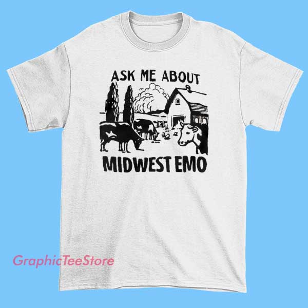 Vtg Graphic Ask Me About Midwest Emo Shirt 1 Vtg Graphic Ask Me About Midwest Emo Shirt featuring vintage emo typography graphic on soft cotton short sleeve tee for indie music and alternative fashion fans