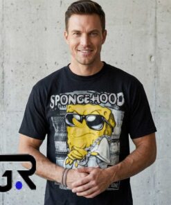 Y2K SpongeBob Spongehood streetwear graphic shirt featuring retro cartoon inspired artwork, urban fashion design, premium cotton short sleeve tee for nostalgic fashion fans.