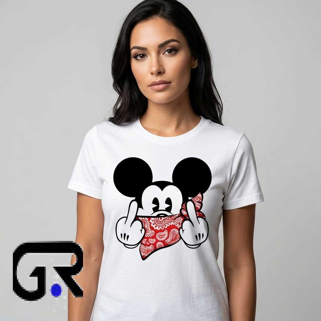 Mickey Mouse Bandana Middle Finger Graphic Shirt 1 Mickey Mouse Bandana graphic shirt featuring cartoon inspired bandana artwork, vintage pop culture style, premium cotton short sleeve tee for casual streetwear and graphic tee fans.