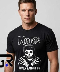 Vintage Misfits Walk Among Us band album art shirt featuring classic horror punk graphic design, retro punk rock apparel, cotton short sleeve band tee for music fans and collectors.
