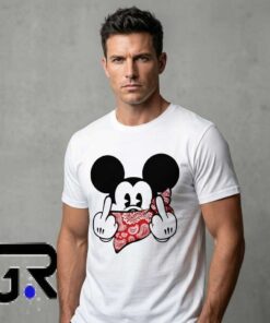 Mickey Mouse Bandana Middle Finger Graphic Shirt 7 Mickey Mouse Bandana graphic shirt featuring cartoon inspired bandana artwork, vintage pop culture style, premium cotton short sleeve tee for casual streetwear and graphic tee fans.