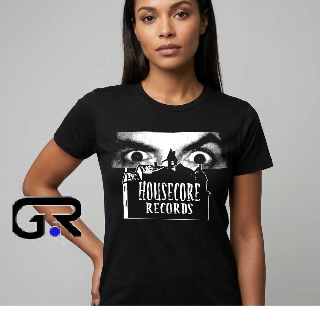 Housecore Records Vintage Horror Aesthetic Black Shirt - Image 2