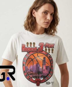 Vintage Repeat 3-Peat 1998 NBA Champions graphic shirt featuring retro basketball championship style, classic sports fan apparel, cotton short sleeve tee for everyday wear and collectors.