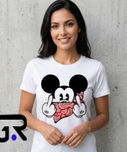 Mickey Mouse Bandana Middle Finger Graphic Shirt 5 Retro Bandana Character Graffiti Graphic Tee