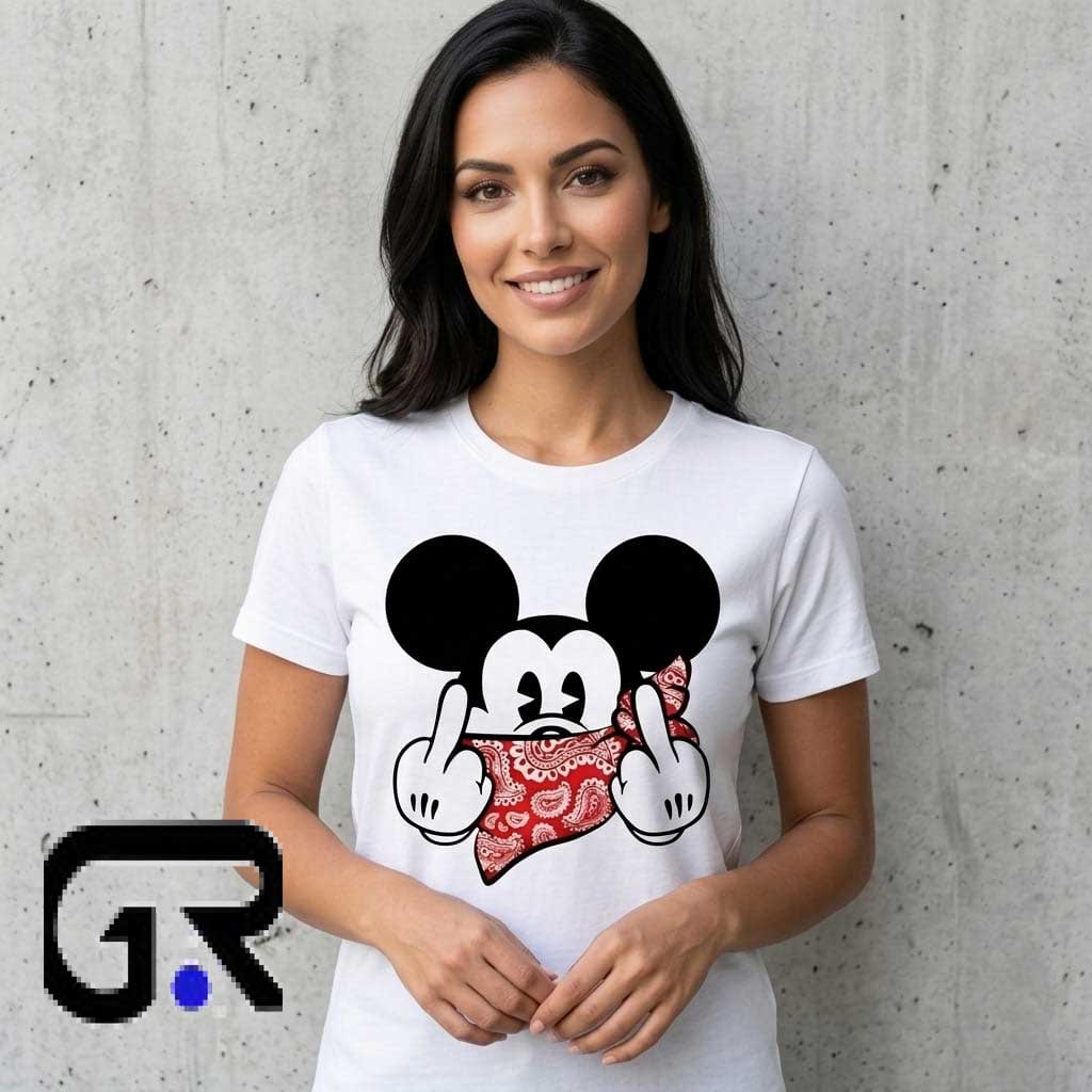 Mickey Mouse Bandana Middle Finger Graphic Shirt 2 Mickey Mouse Bandana Middle Finger Graphic Shirt - Image 2
