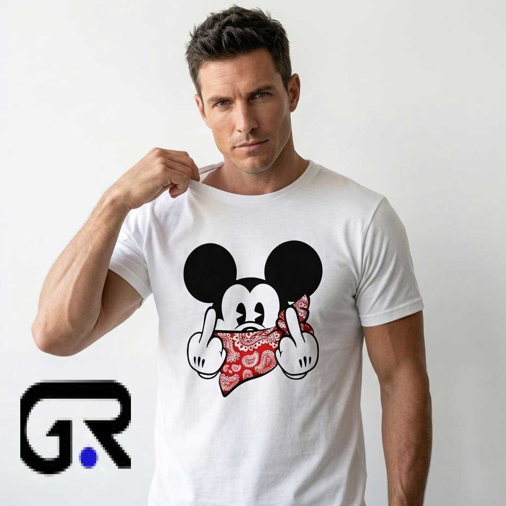 Mickey Mouse Bandana Middle Finger Graphic Shirt 3 Mickey Mouse Bandana Middle Finger Graphic Shirt - Image 3