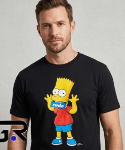 90s Bart Simpson Rude Mouth graphic T-shirt with retro cartoon art, cotton short sleeve design, and nostalgic pop culture style for casual streetwear outfits.