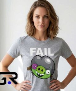 Angry Birds Minion Pig Fail T-Shirt featuring funny gaming character graphics, cotton short sleeve design for gamers, animation fans, casual outfits, and graphic tee collectors.