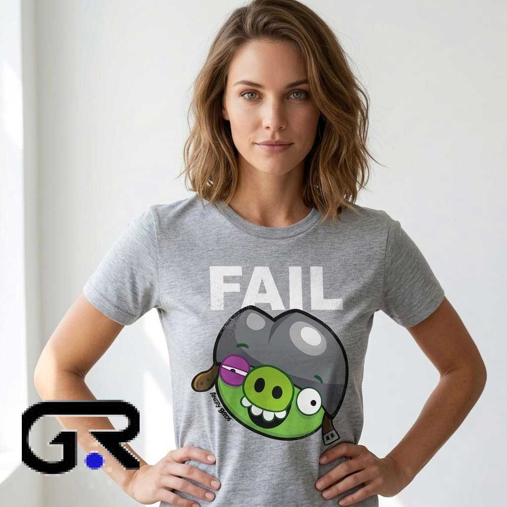 Angry Birds Minion Pig Fail T-Shirt 1 Angry Birds Minion Pig Fail T-Shirt featuring funny gaming character graphics, cotton short sleeve design for gamers, animation fans, casual outfits, and graphic tee collectors.