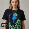 Billie Eilish Neon Portrait Boyfriend Fit Girls Shirt 8 Billie Eilish neon portrait boyfriend fit girls shirt with colorful music-inspired artwork, cotton short sleeves, and casual pop culture streetwear style.