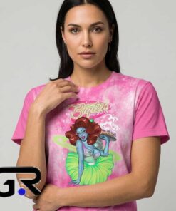 Biqtch Puddin' Retro Alien Waitress Art Shirt featuring a vintage alien waitress graphic, retro sci-fi illustration, quirky diner aesthetic, and cotton short sleeve design.