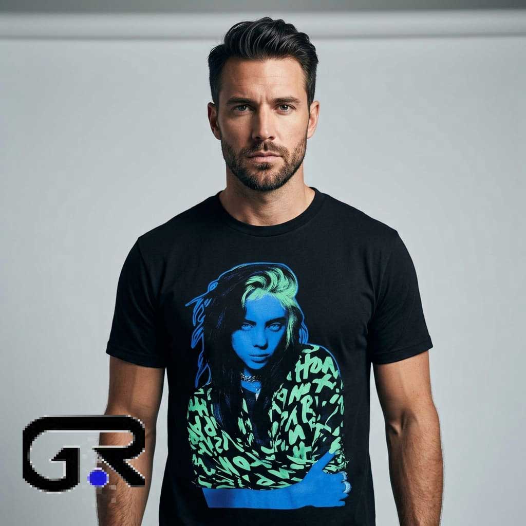 Billie Eilish Neon Portrait Boyfriend Fit Girls Shirt 4 Billie Eilish Neon Portrait Boyfriend Fit Girls Shirt - Image 4