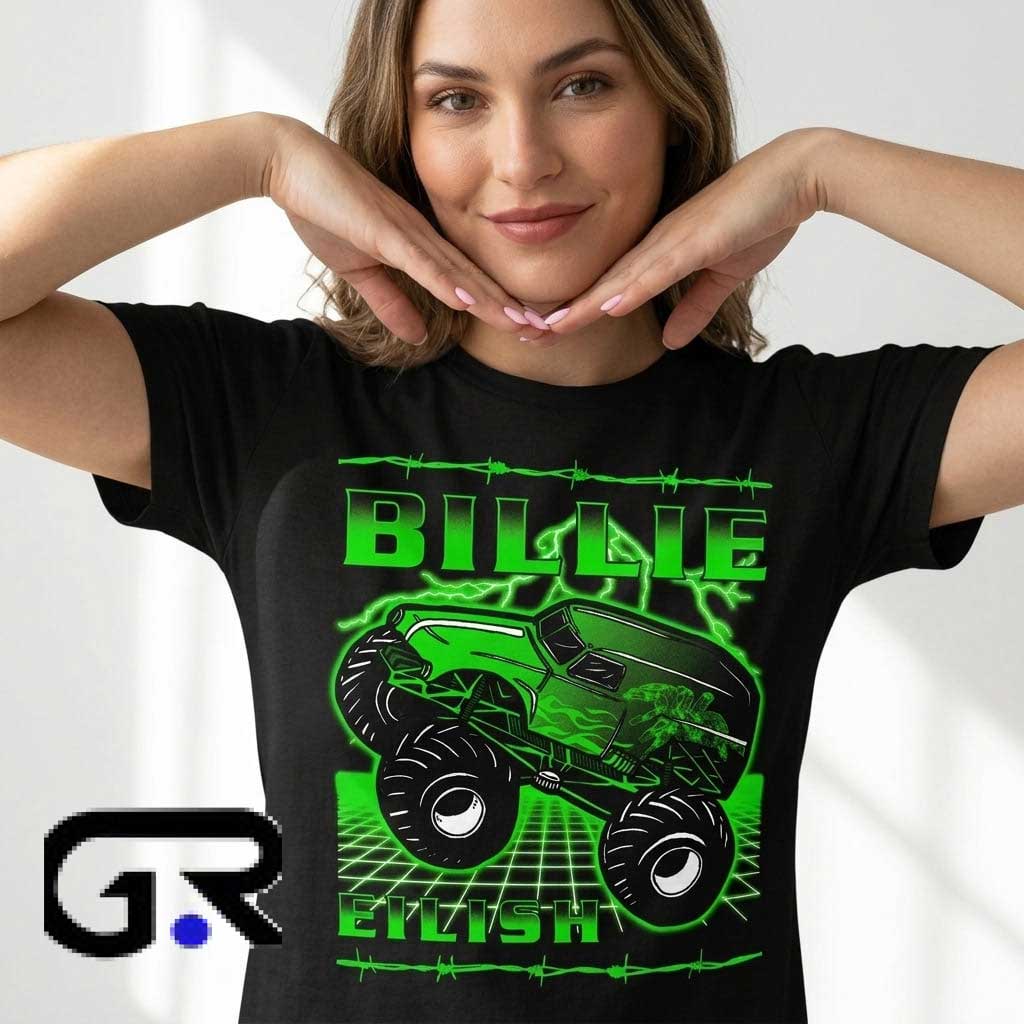 Green Neon Billie Eilish Monster Truck Tee Shirt 3 Green Neon Billie Eilish Monster Truck Tee Shirt - Image 3