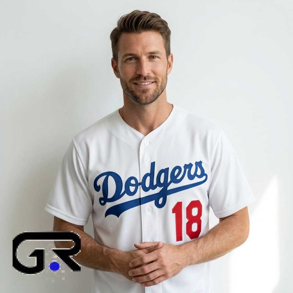 LA Dodger #18 White Baseball Jersey shirt 4 LA Dodger #18 White Baseball Jersey shirt - Image 4