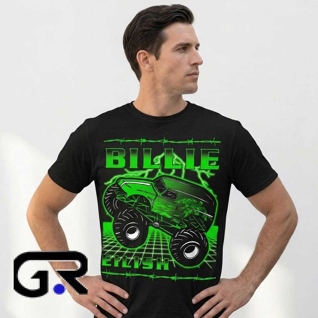 Green Neon Billie Eilish Monster Truck Tee Shirt 2 Green Neon Billie Eilish Monster Truck Tee Shirt - Image 2