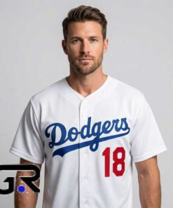 LA Dodger #18 White Baseball Jersey shirt 5 LA Baseball 18 White Streetwear Graphic Shirt