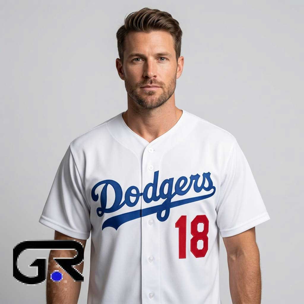 LA Dodger #18 White Baseball Jersey shirt 2 LA Dodger #18 White Baseball Jersey shirt - Image 2