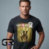 Left 4 Dead 2 Valve game merchandise shirt featuring zombie survival gaming artwork, cotton short sleeve tee, video game graphic design, and casual gamer streetwear.