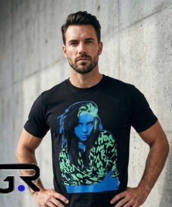 Billie Eilish Neon Portrait Boyfriend Fit Girls Shirt 6 Pop Star Portrait Boyfriend Fit Girls Shirt
