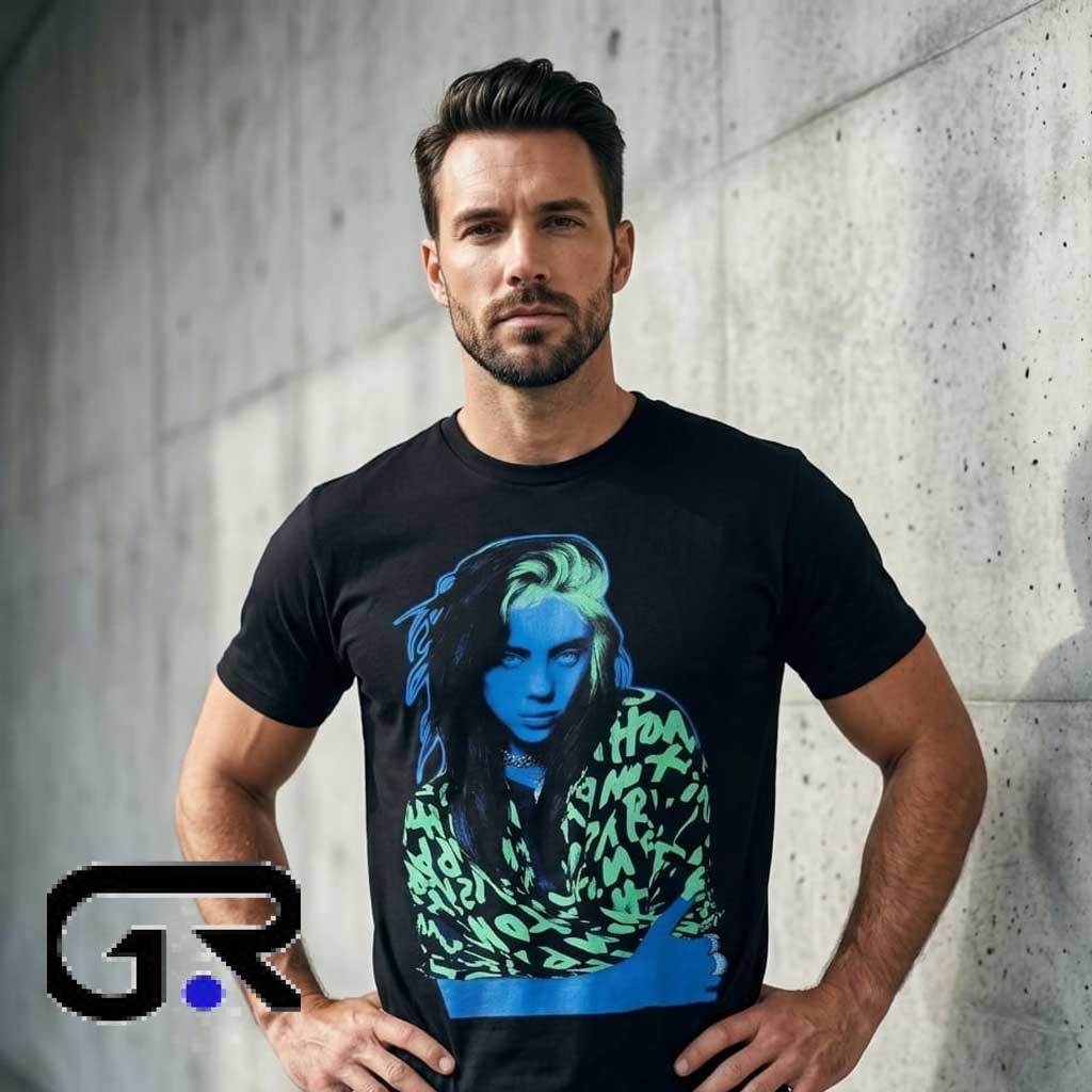 Billie Eilish Neon Portrait Boyfriend Fit Girls Shirt 3 Billie Eilish Neon Portrait Boyfriend Fit Girls Shirt - Image 3