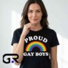 Proud Gay Boys rainbow pride graphic T-shirt featuring colorful LGBTQ+ artwork, cotton short sleeves, and an inclusive design for Pride events, festivals, and casual streetwear.