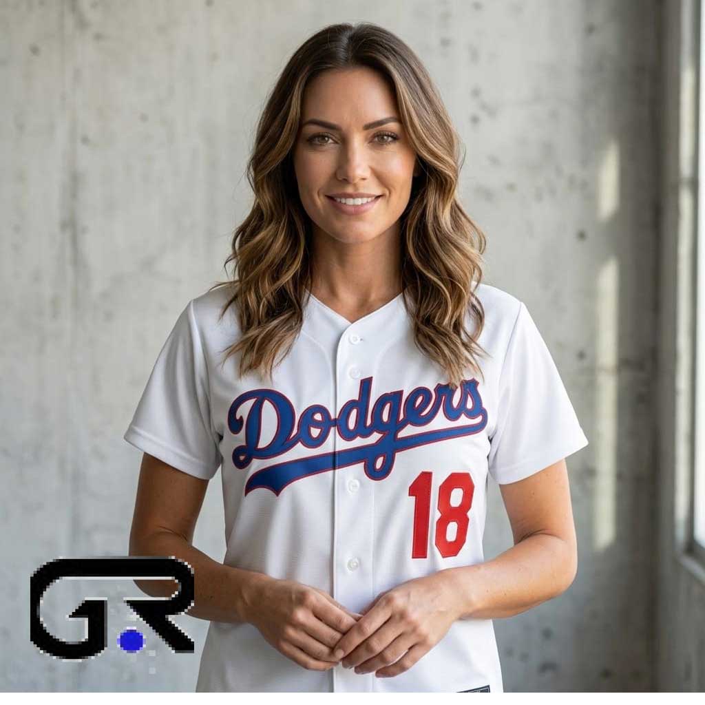 LA Dodger #18 White Baseball Jersey shirt 3 LA Dodger #18 White Baseball Jersey shirt - Image 3