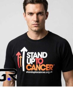 Stand Up To Cancer classic logo shirt in cotton, a cancer awareness graphic tee with short sleeves for supporters, inspirational casual wear, and cause-inspired streetwear.