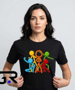 Alan Becker's Iconic Stick Gang shirt featuring stick figure animation characters, digital art-inspired graphics, cartoon culture, and casual cotton fan apparel.