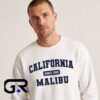 California Malibu Since 1850 Vintage Style Crewneck Sweatshirt, cotton sweatshirt with retro coastal town design, classic beach style shirt for fans, sizes S to 2XL.