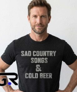 Country Songs Cold Beer Vintage Slogan Black Tee Shirt