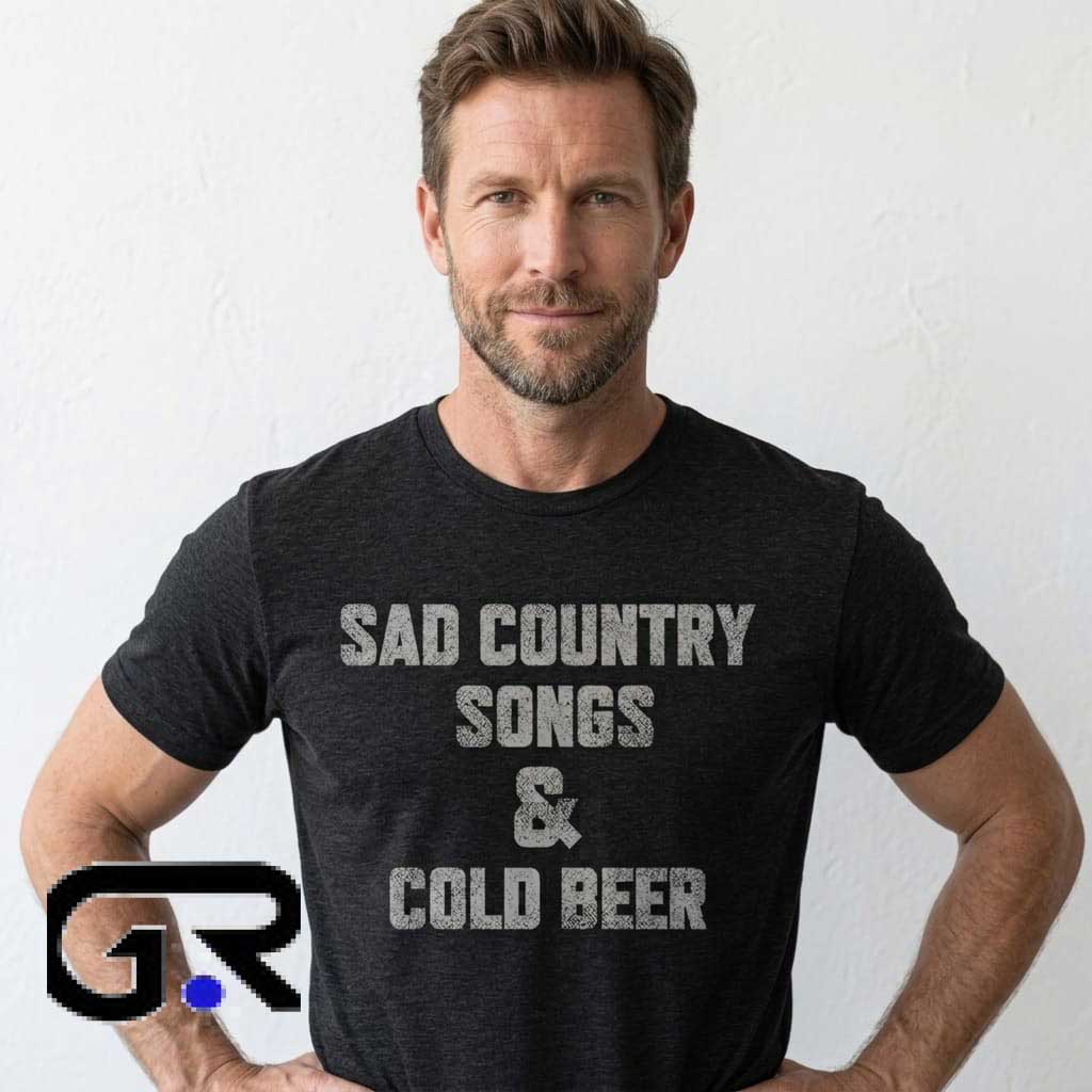 Sad Country Songs & Cold Beer Slogan Black T-Shirt 2 Sad Country Songs & Cold Beer Slogan Black T-Shirt - Image 2