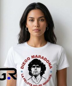 Diego Maradona La Pelota No Se Mancha graphic tee, cotton short sleeve shirt with iconic football legend design, soccer tribute shirt for fans, sizes S to 2XL.