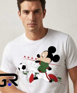 Cute Graphic Tees 6 Disney Mickey Mouse Mexico Football graphic tee, cotton short sleeve shirt with fun cartoon soccer design, national team fan shirt for fans, sizes S to 2XL.